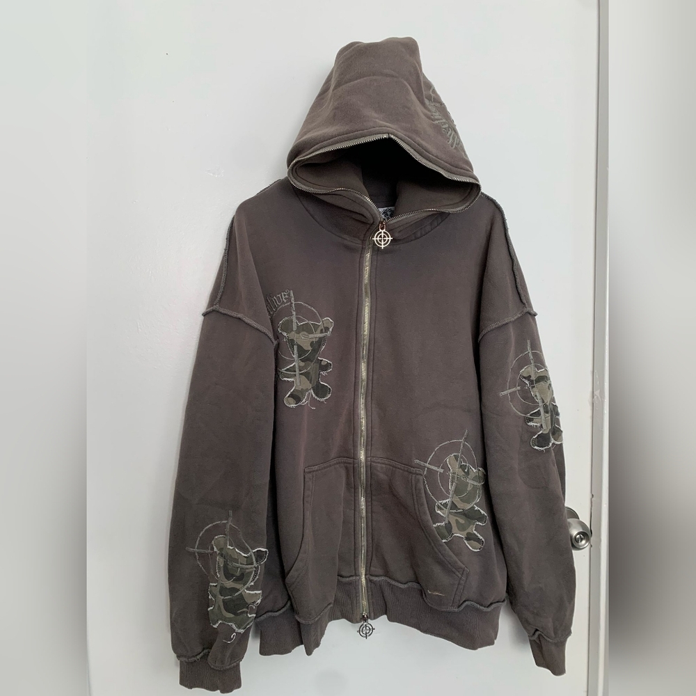 Others Follow Gray and Green Zip Up Sweater